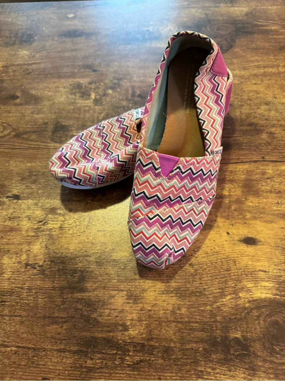 Toms Pink Zigzag Slip-On Loafers